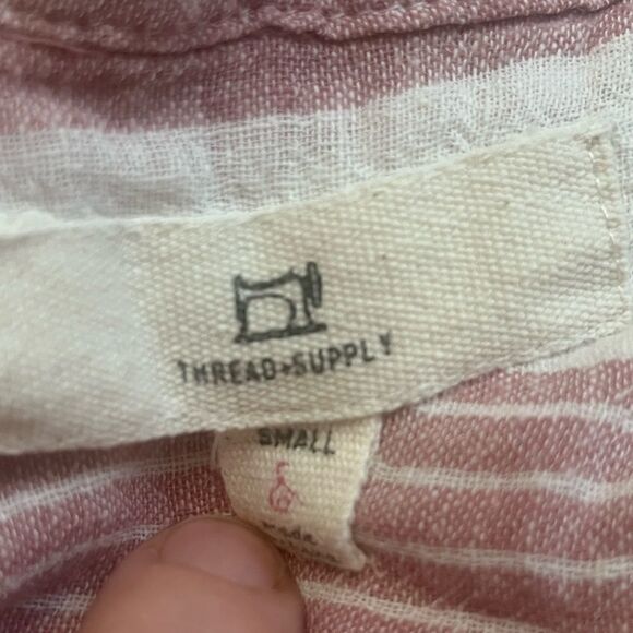 THREAD & SUPPLY DUSTY PINK STRIPED SHORT SLEEVE BUTTON DOWN LINEN SHIRT SMALL - Picture 8 of 8